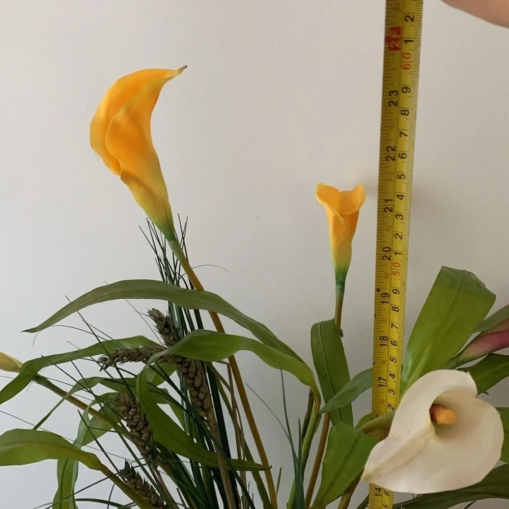 Brass pedestal‎ vase calla Lilly arrangements dry and faux greenery home decor